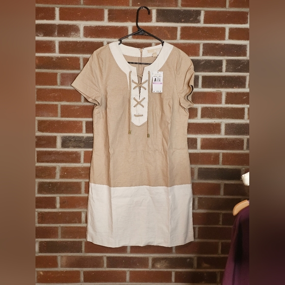 Michael Kors: Nomad Tan/White Midi Dress | NWT!! - Picture 2 of 8